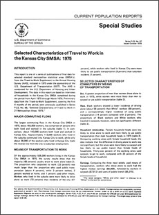 Selected Characteristics of Travel to Work in the Kansas City SMSA: 1975