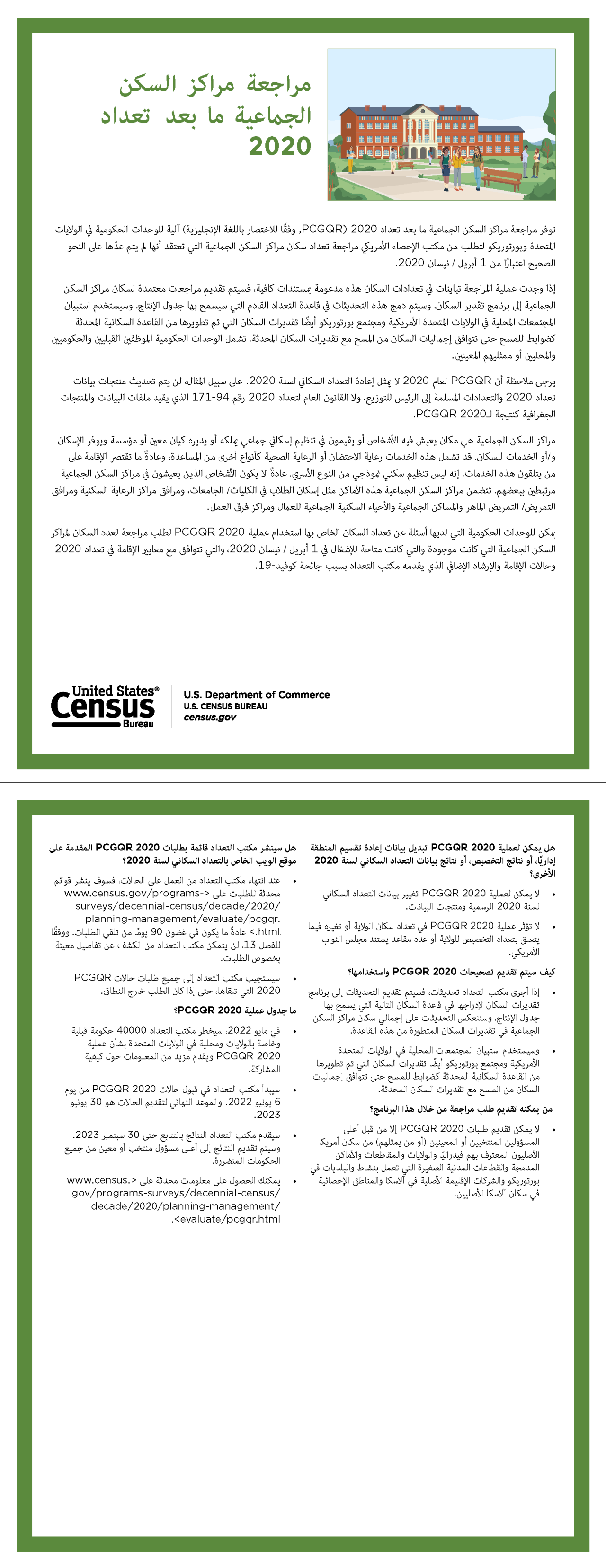 مراجعة مراكز السكن الجماعية ما بعد تعداد 2020