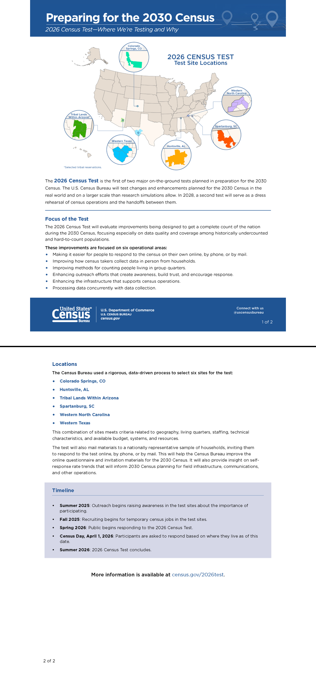 Factsheet of 2026 Census Test: Where We Are Testing and Why