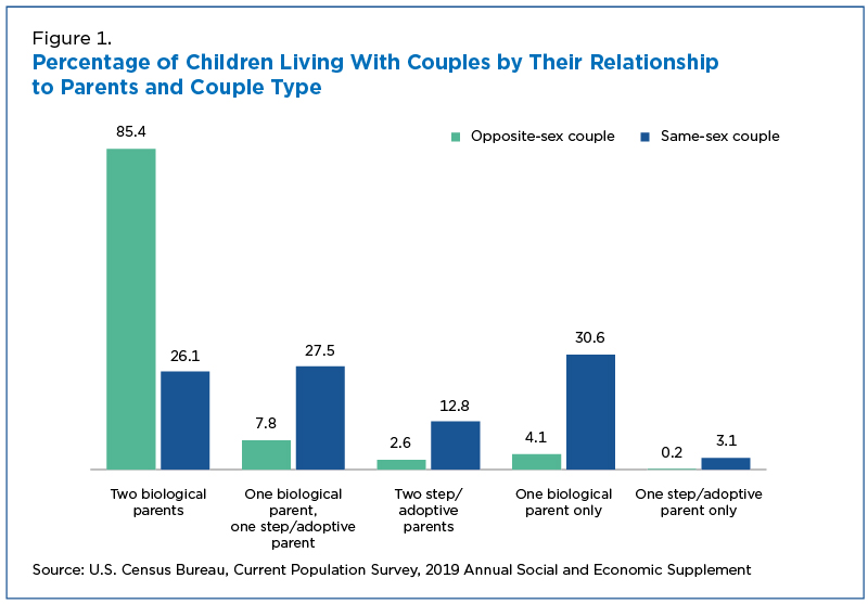 Figure 1. Percentage of Children Living With Couples by Their Relationship to Parents and Couple Type