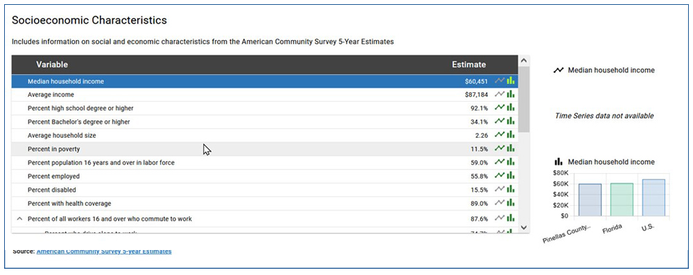 Screen shot of Census Business Builder Socioeconomic Characteristics report