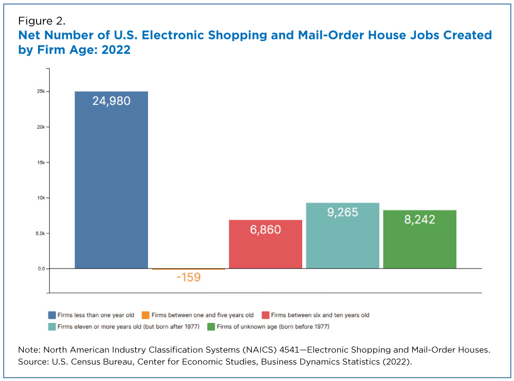Figure 2. Net Number of U.S. Electronic Shopping and Mail-Order House Jobs Created by Firm Age: 2022