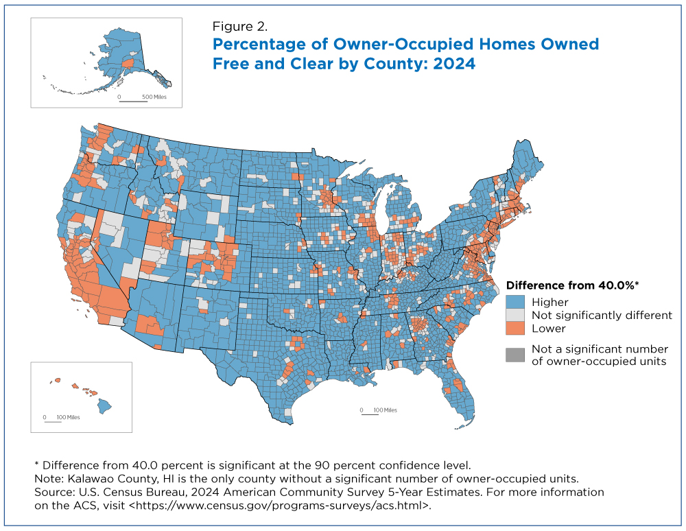 Figure 2. Percentage of Owner-Occupied Homes Owned Free and Clear by County: 2024