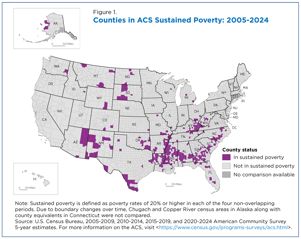 Figure 1. Counties in ACS Sustained Poverty: 2005-2024