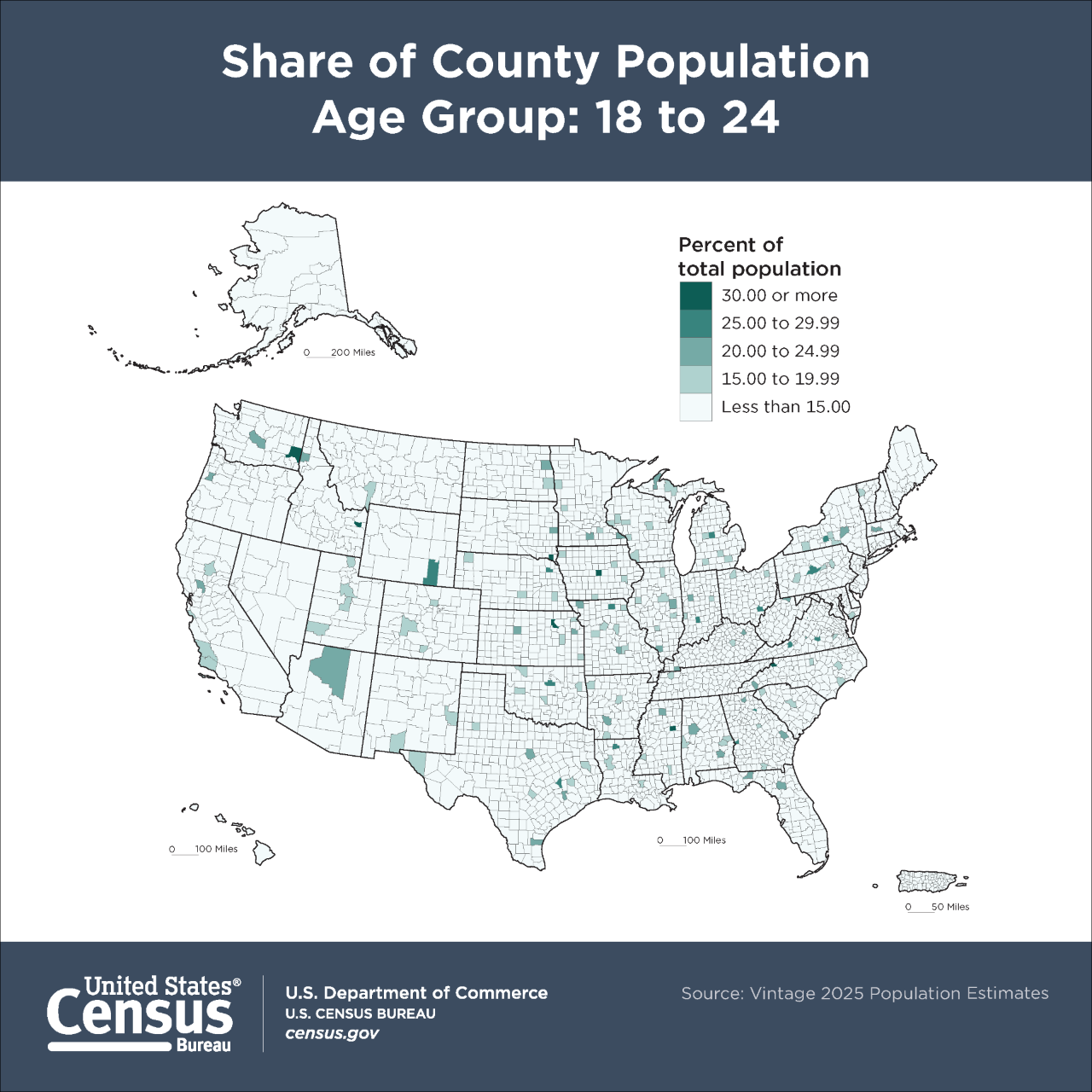 Share of County Population by Age Group: 18 to 24