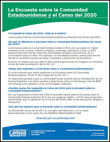 La Encuesta sobre la Comunidad Estadounidense y el Censo del 2020